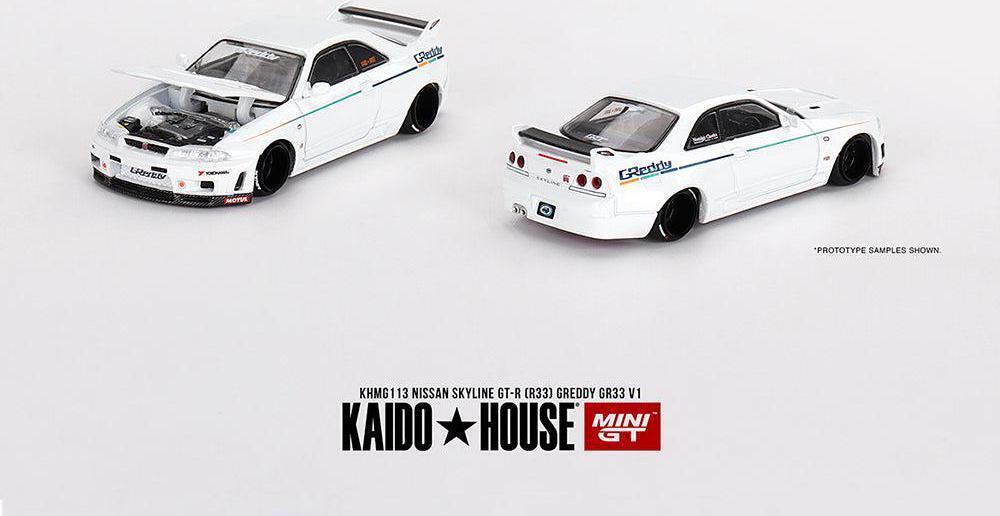 Kaido House x Mini GT Nissan GT-R (R33) Greddy GR33 V1 White